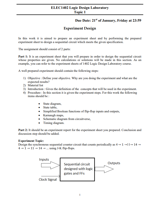 Solved ELEC1402 Logic Design Laboratory Topic 1 Due Date Chegg Com   PhpuqgiqU