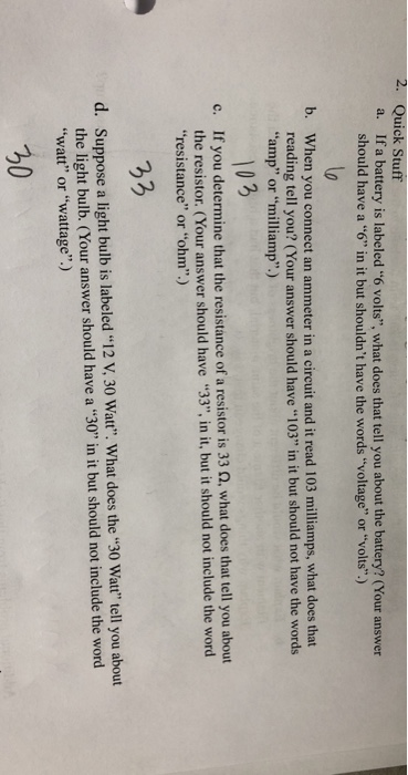Solved 2. Quick Stuff a. If a battery is labeled 