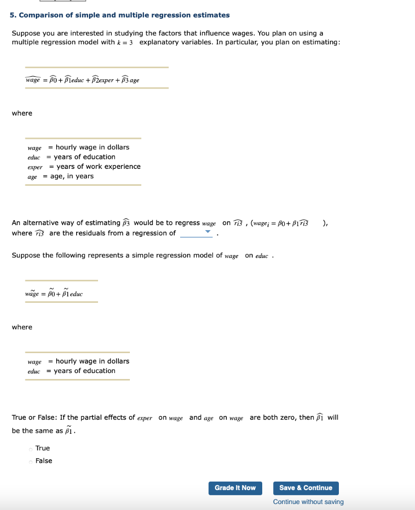 Solved 5. Comparison of simple and multiple regression | Chegg.com