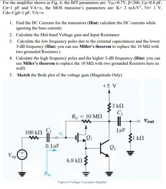 Solved For The Amplifier Shown In Fig 6 The Bjt Paramet Chegg Com