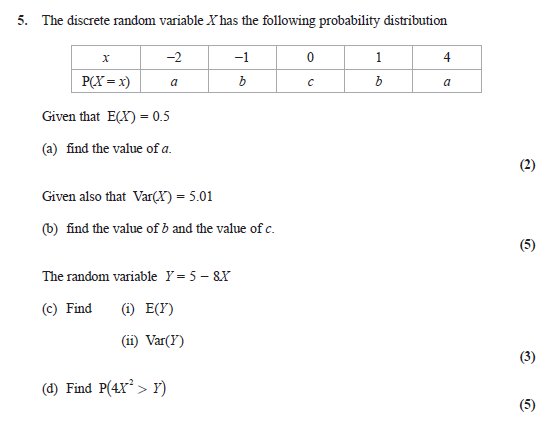 Solved 5. The discrete random variable X has the following | Chegg.com