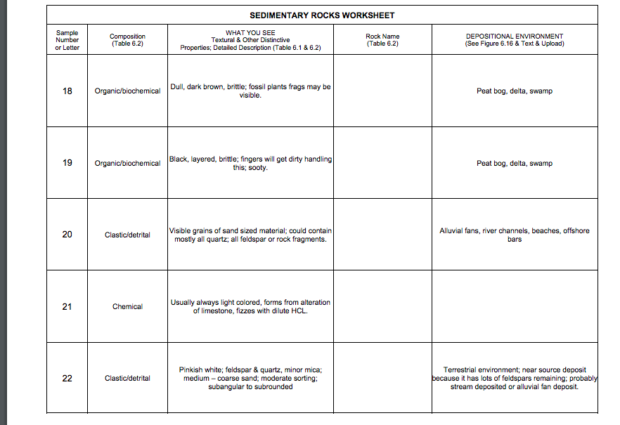 Solved: SEDIMENTARY ROCKS WORKSHEET Sample Number Or Lette... | Chegg.com