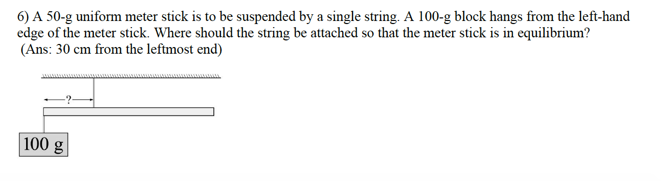 Solved 6) A 50-g uniform meter stick is to be suspended by a | Chegg.com