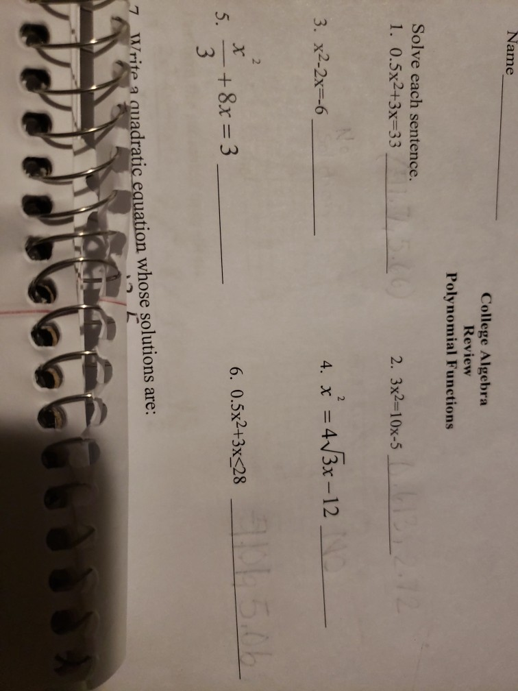 Solved Name College Algebra Review Polynomial Functions | Chegg.com