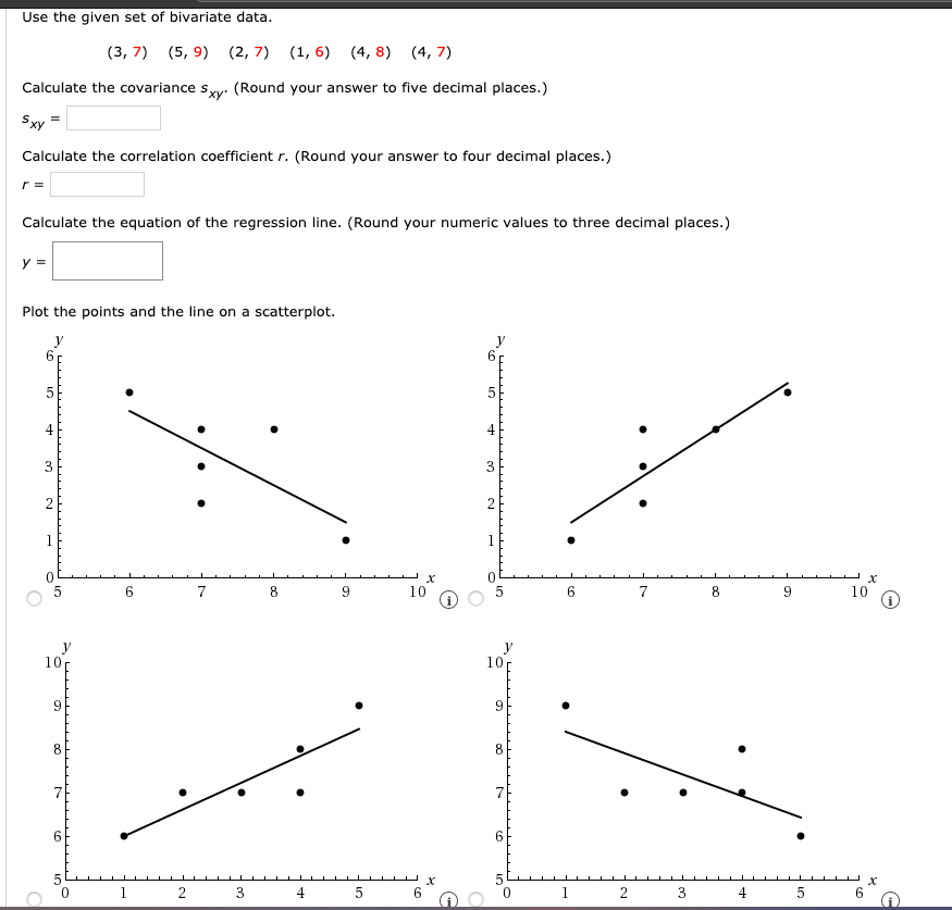 Solved Use the given set of bivariate data. (3,7) (5,9) | Chegg.com