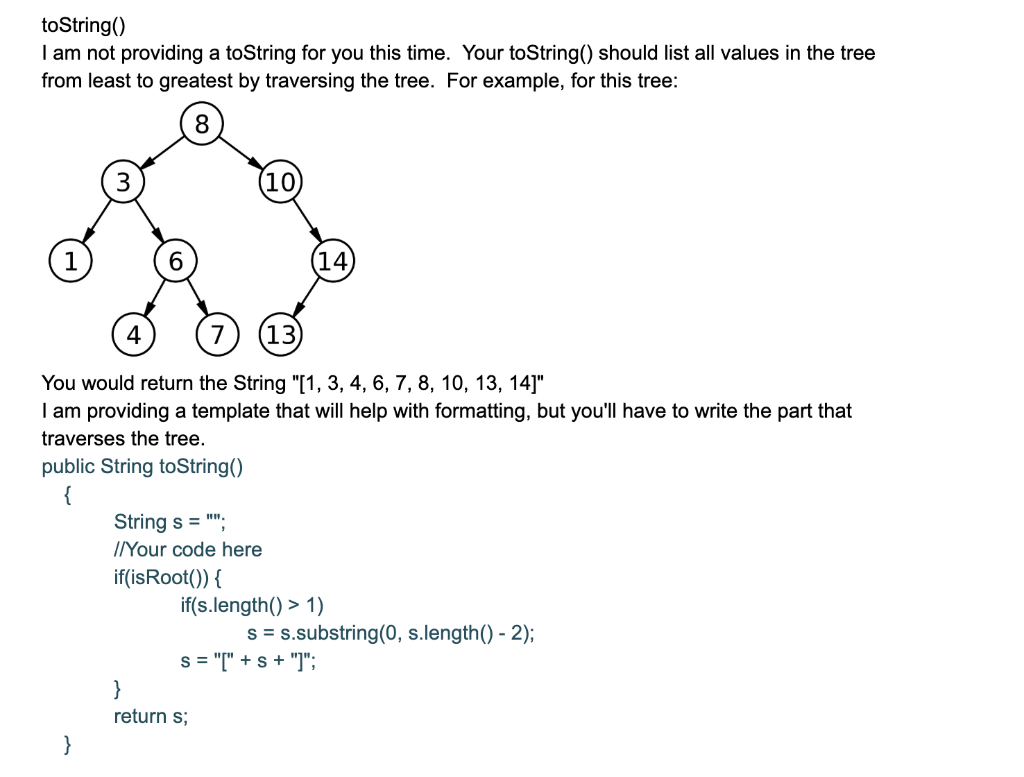 Finish the toString() java method. This method | Chegg.com