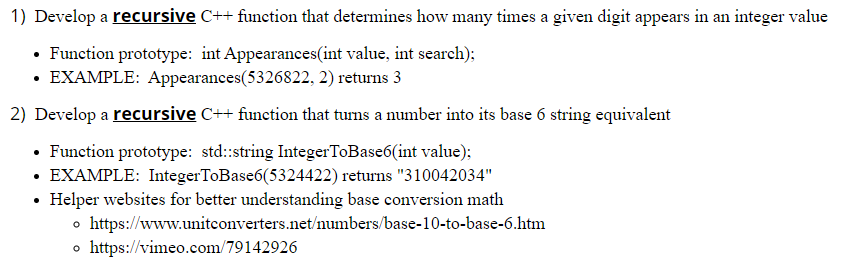 Solved 1) Develop a recursive C++ function that determines | Chegg.com