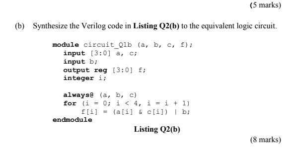 Solved (5 Marks) (b) Synthesize The Verilog Code In Listing | Chegg.com