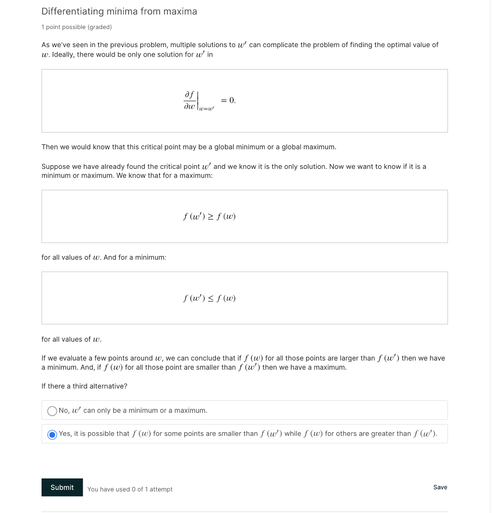 Solved Differentiating minima from maxima 1 point possible | Chegg.com