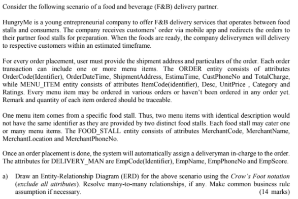 Solved Consider the following scenario of a food and | Chegg.com