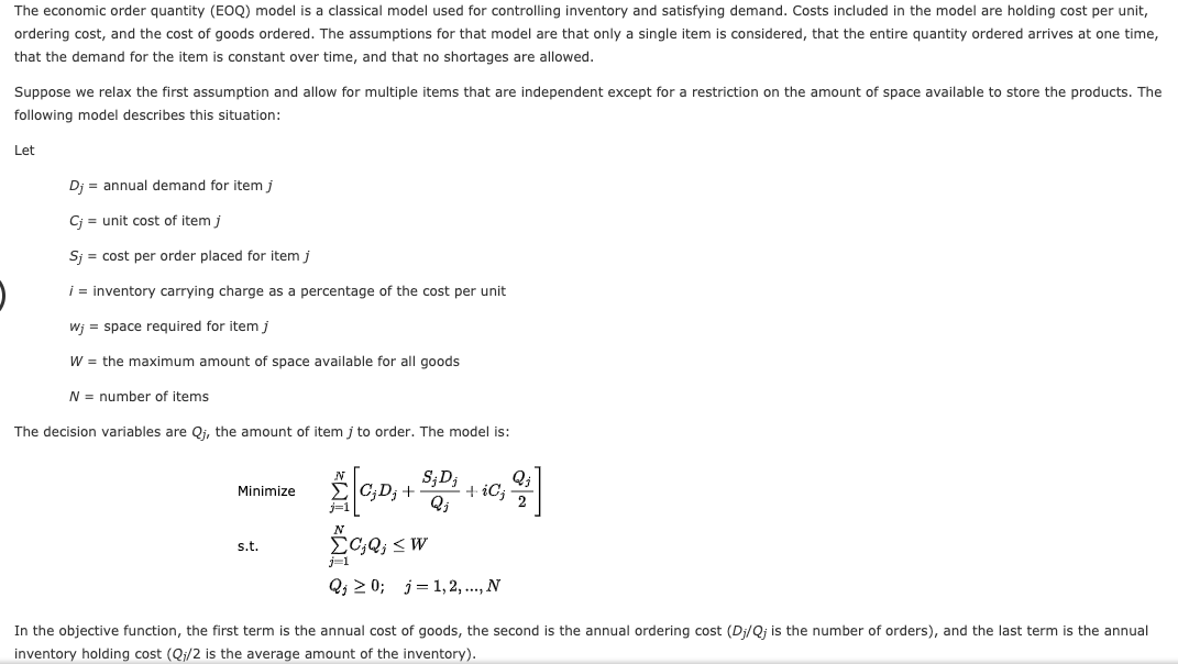 The economic order quantity (EOQ) model is a | Chegg.com