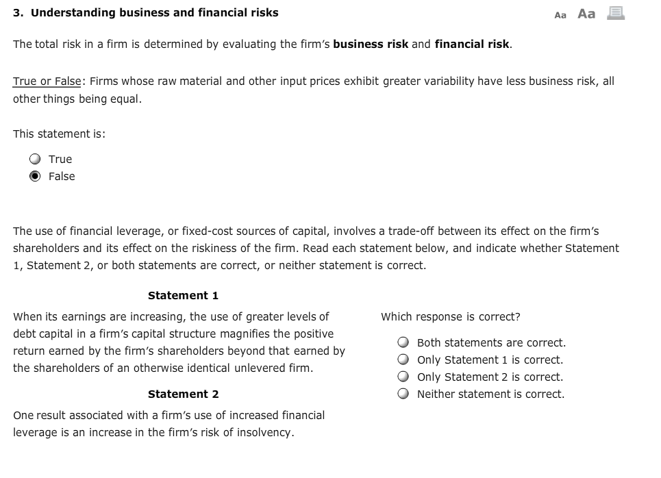 Solved 3. Understanding Business And Financial Risks The | Chegg.com