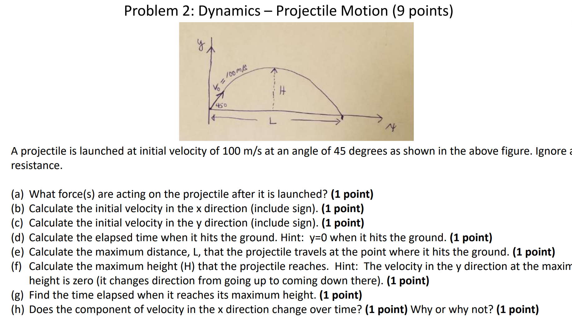 Solved A Projectile Is Launched At Point A With Initial Or Cheggcom