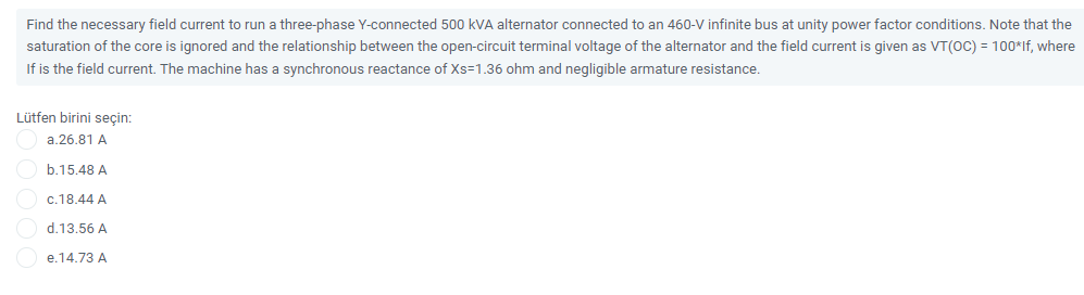 Solved Find the necessary field current to run a three-phase | Chegg.com