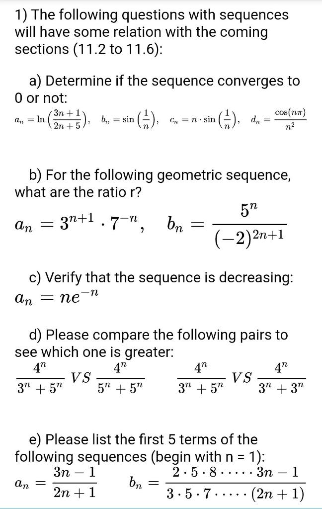 Solved 1) The following questions with sequences will have | Chegg.com