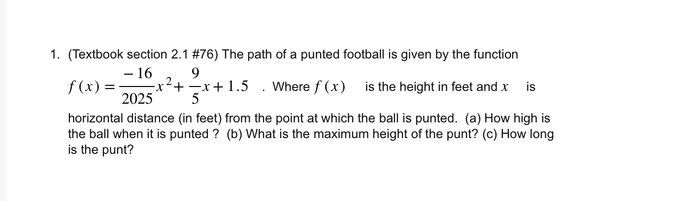 (Textbook section 2.1#76 ) ﻿The path of a punted | Chegg.com