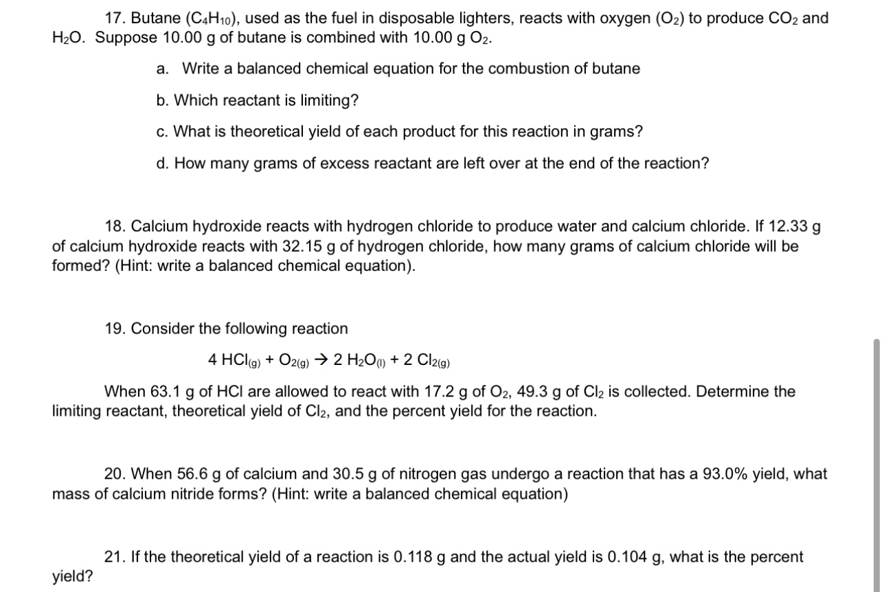 Solved 17. Butane (C4H10), used as the fuel in disposable | Chegg.com