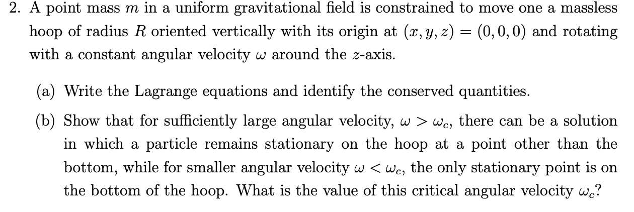 Solved 2. A point mass m in a uniform gravitational field is | Chegg.com