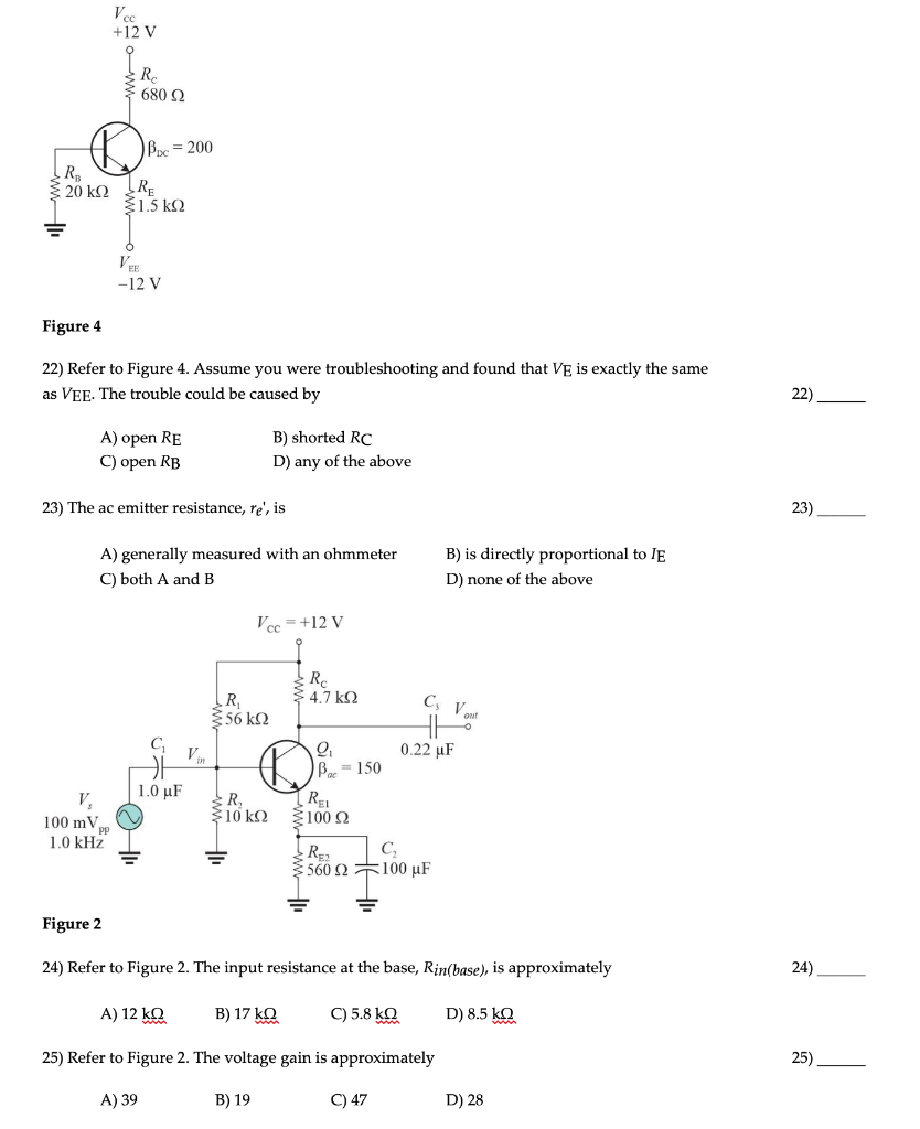 V Cc 12 V Ro 6802 Ppe 0 Re 3k2 Tre 31 5 K2 0 Chegg Com