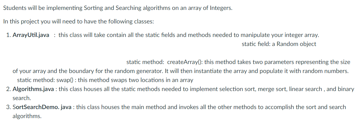 Solved Students will be implementing Sorting and Searching | Chegg.com