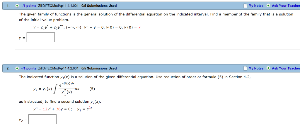 Solved 1. -/1 Points ZillDiffEQModAp11 4.1.001. 0/5 | Chegg.com