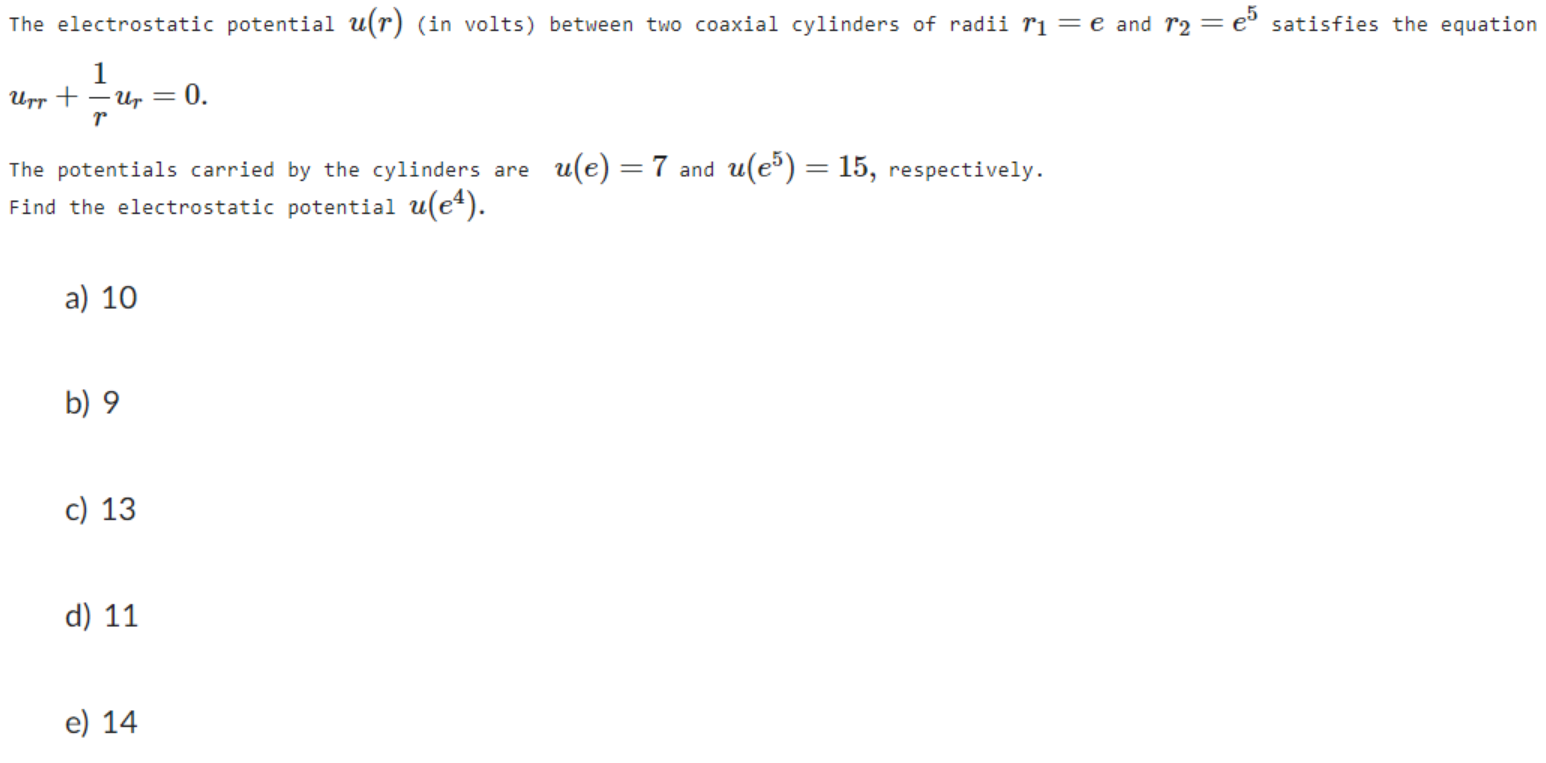 Solved The electrostatic potential u(r) (in volts) between | Chegg.com