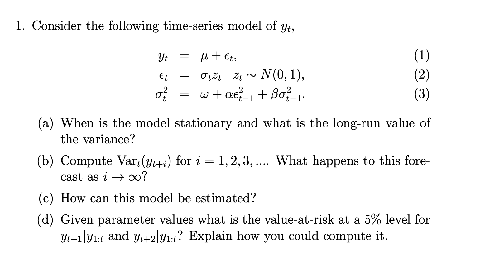 Solved 1. Consider the following time-series model of yt, Yt | Chegg.com
