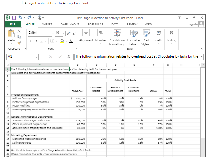 Solved 1. Assign Overheod Costs to Activity Cost Pools | Chegg.com