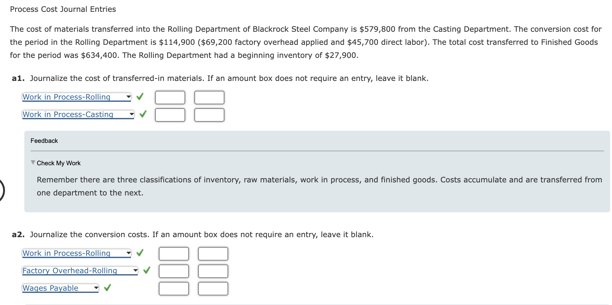 Solved Process Cost Journal Entries The cost of materials