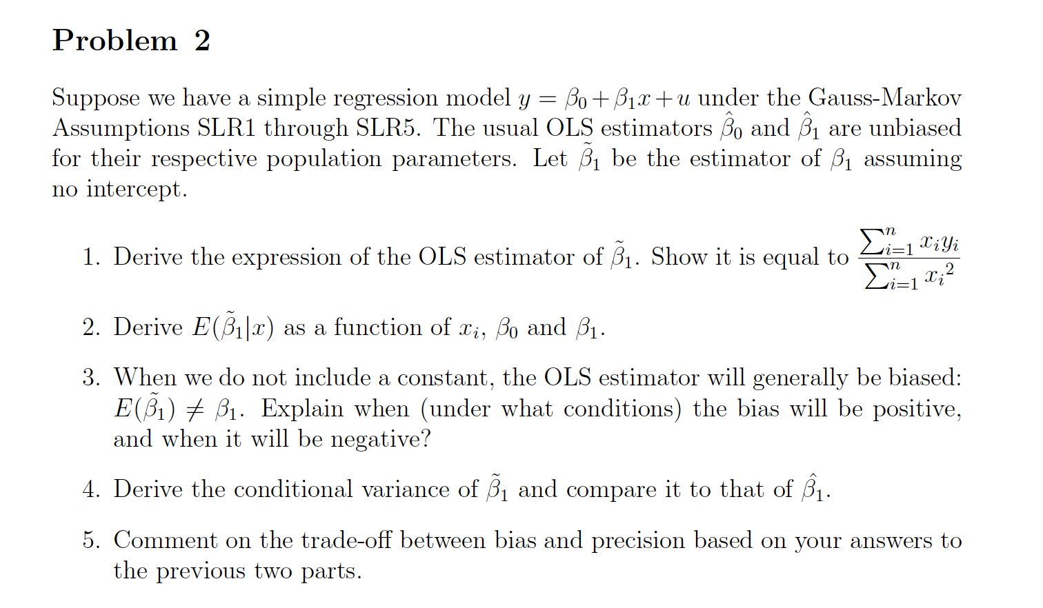 Solved Problem 2Suppose we have a simple regression model | Chegg.com