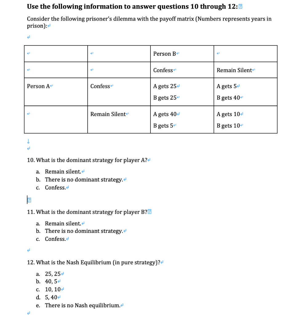 Solved Use The Following Information To Answer Questions 10 | Chegg.com