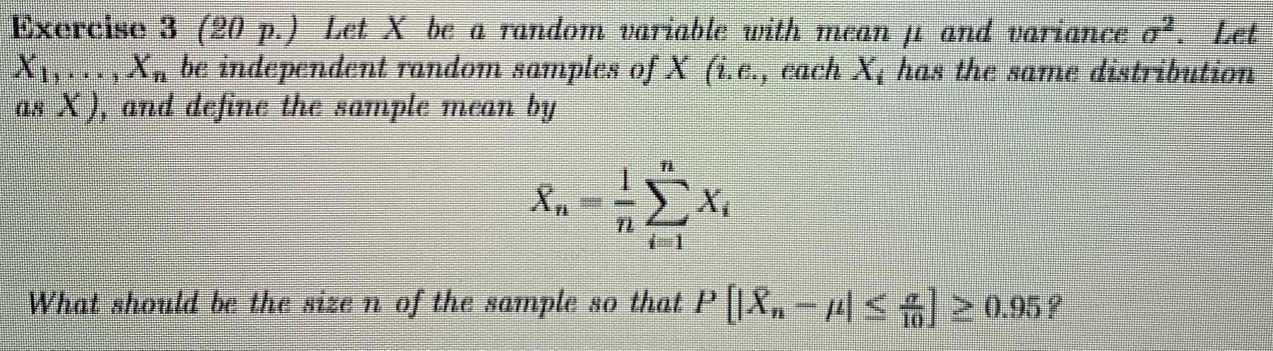 Solved Exercise 3 (20 p.) Let X be a random variable with | Chegg.com