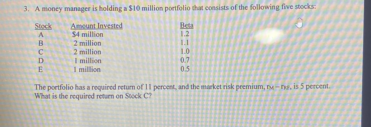 Solved A Money Manager Is Holding A 10 ï Million Portfolio Chegg Solved A Money Manager Is Holding A 10 ï Million Portfolio Chegg