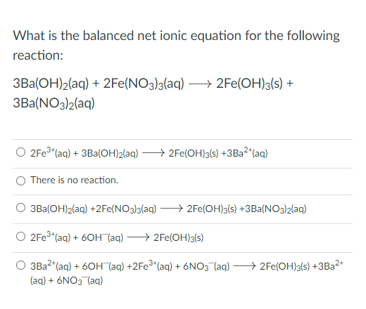 Solved What is the balanced net ionic equation for the | Chegg.com