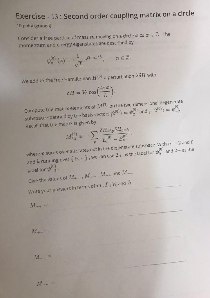 Solved Exercise - 13: Second order coupling matrix on a | Chegg.com