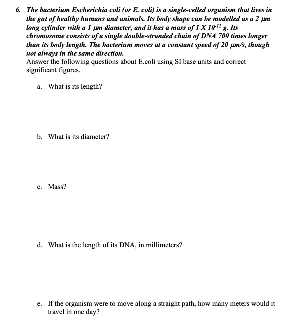 Solved 6. The bacterium Escherichia coli (or E. coli) is a | Chegg.com