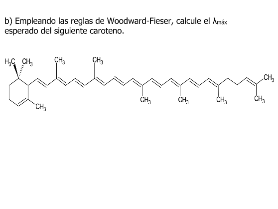 b) Empleando las reglas de Woodward-Fieser, calcule el \( \lambda_{\text {máx }} \) esperado del siguiente caroteno.