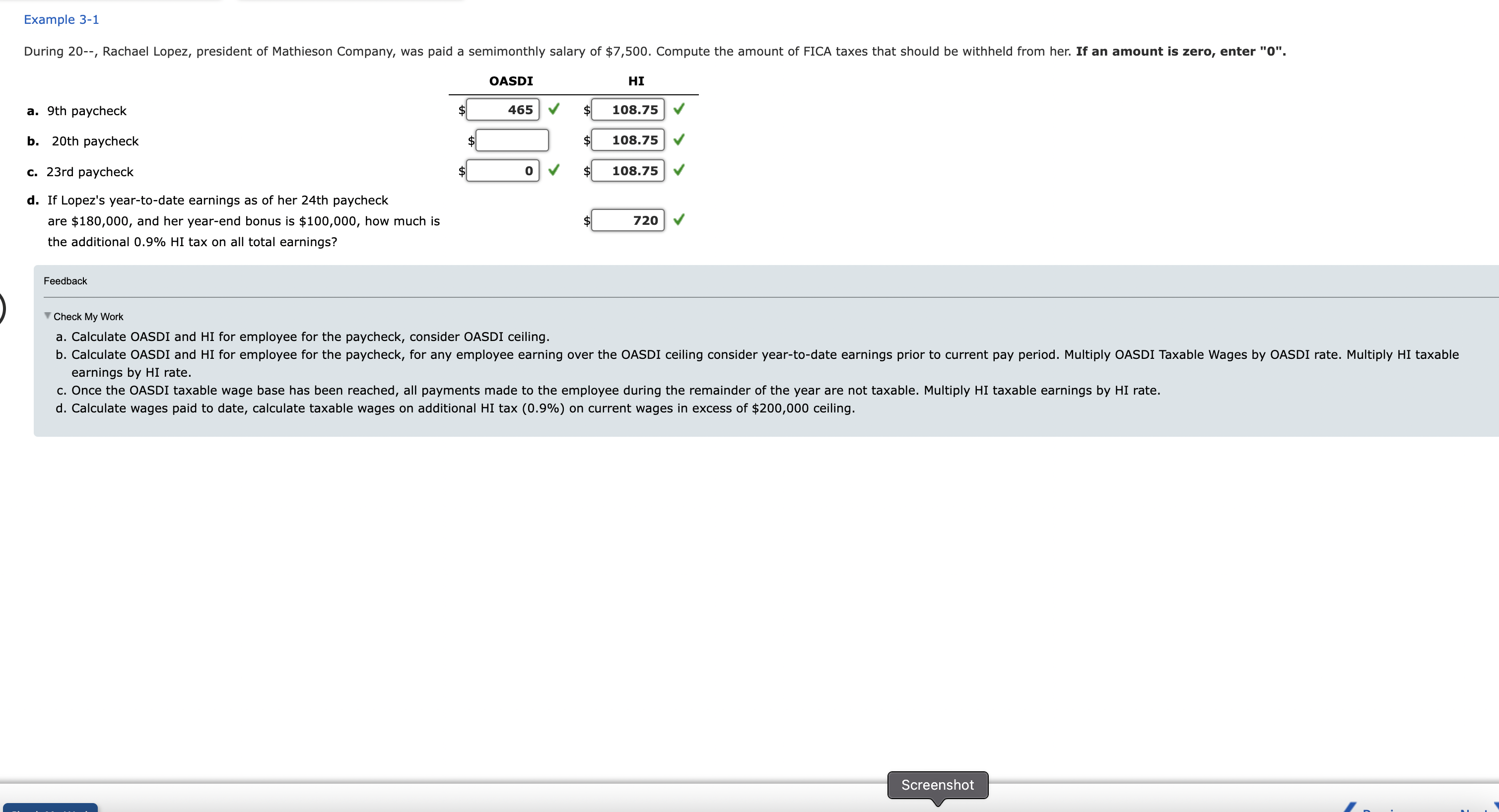 Feedback Check My Work a. Calculate OASDI and HI