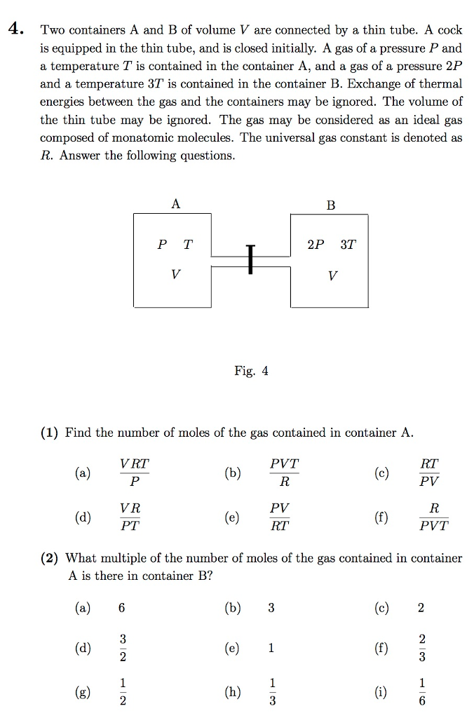 Solved Two Containers A And B Of Volume V Are Connected By A | Chegg.com