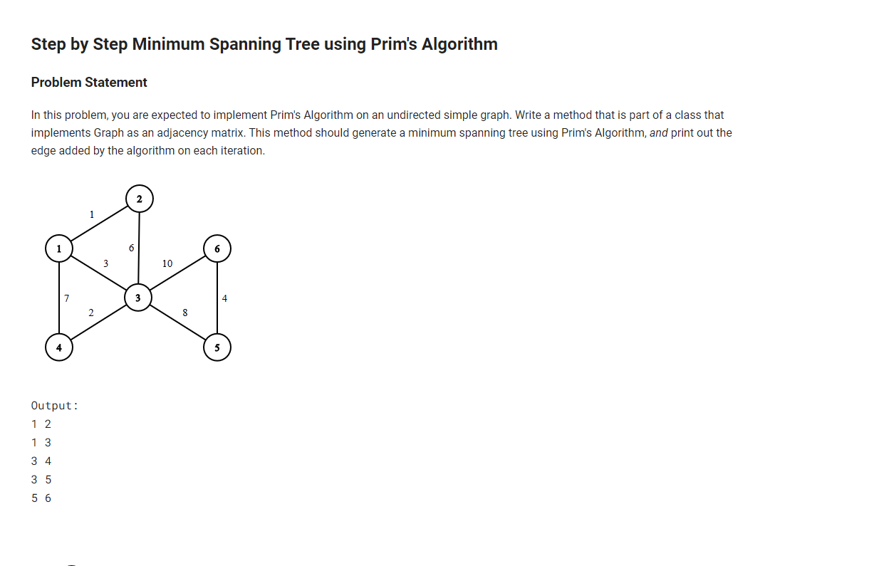 Step By Step Minimum Spanning Tree Using Prim's | Chegg.com