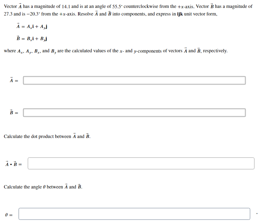 Solved Vector A has a magnitude of 14.1 and is at an angle | Chegg.com