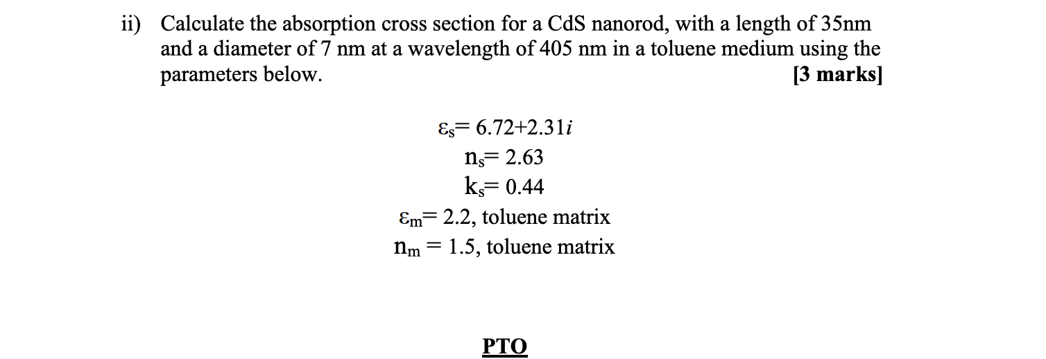 Solved ii) Calculate the absorption cross section for a CdS | Chegg.com