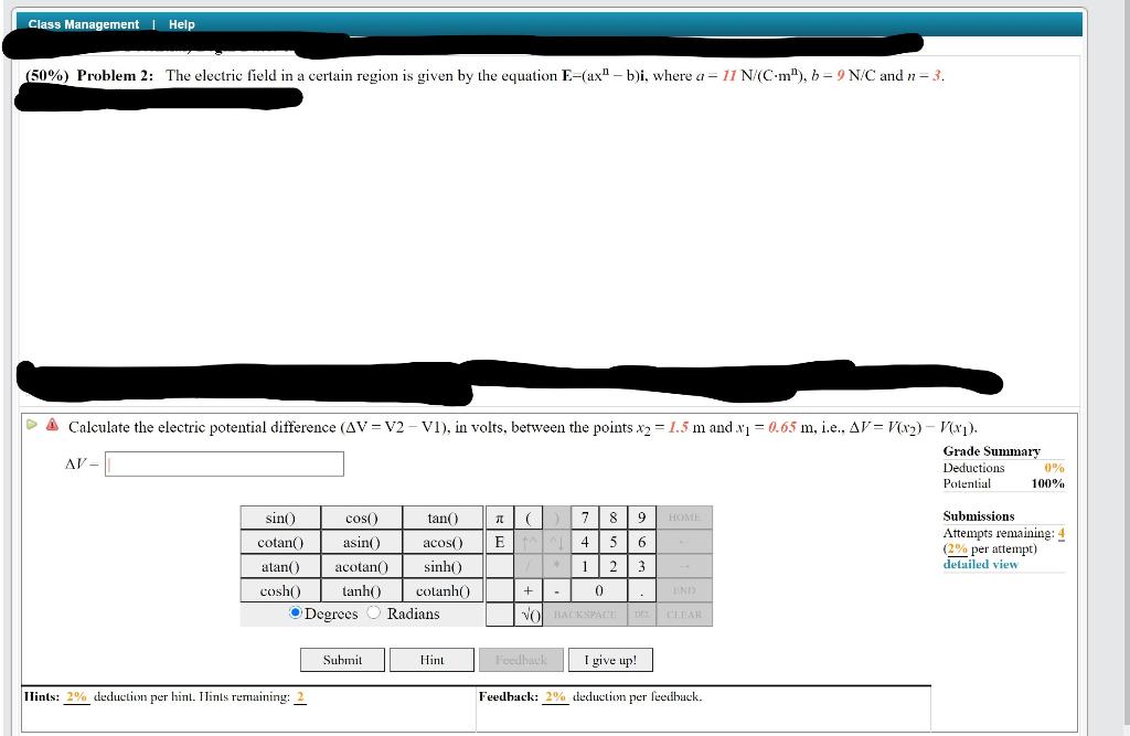 Solved The Electric Field In A Certain Region Is Given By Chegg Com