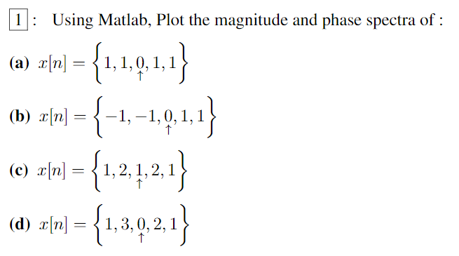 Solved 1: Using Matlab, Plot the magnitude and phase spectra | Chegg.com