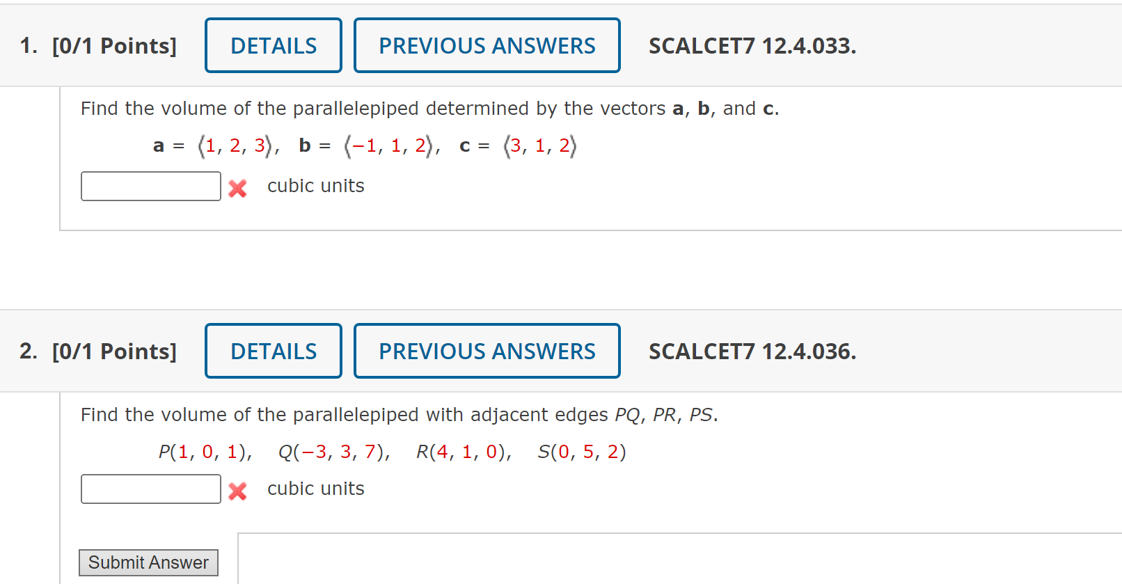 Solved 1. [0/1 Points] DETAILS PREVIOUS ANSWERS Find the | Chegg.com