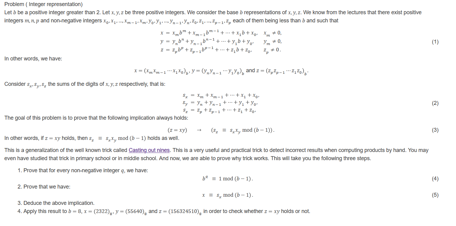 Solved Problem Integer Representation Let B Be A Posit Chegg Com