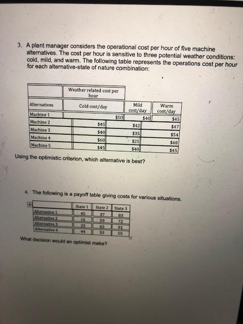 Solved 3. A plant manager considers the operational cost per | Chegg.com