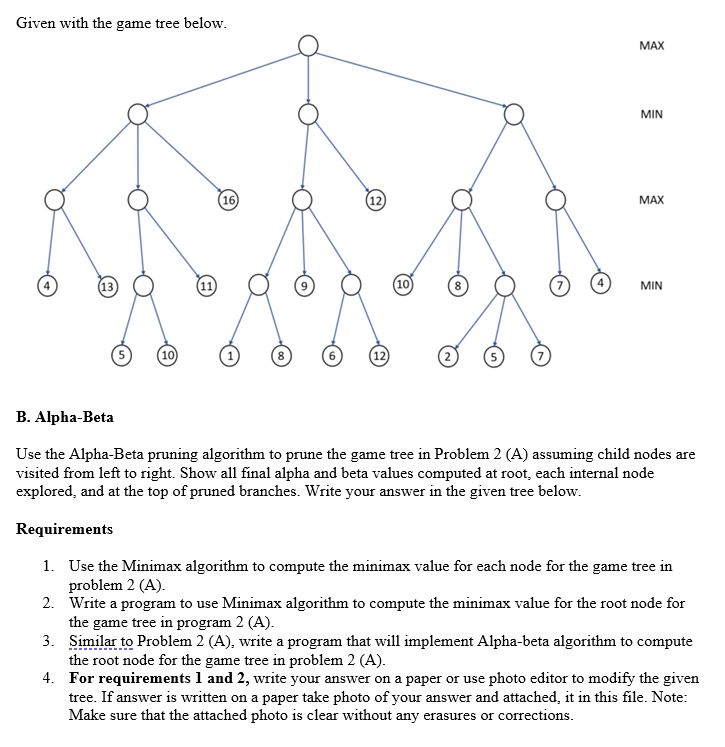 Solved Given With The Game Tree Below. MAX MIN 16) MAX (13) | Chegg.com