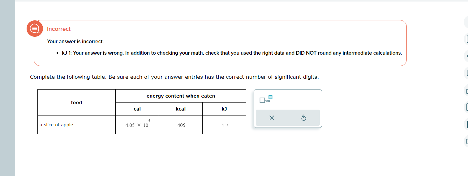 Solved Incorrect Your answer is incorrect. - kJ 1: Your | Chegg.com