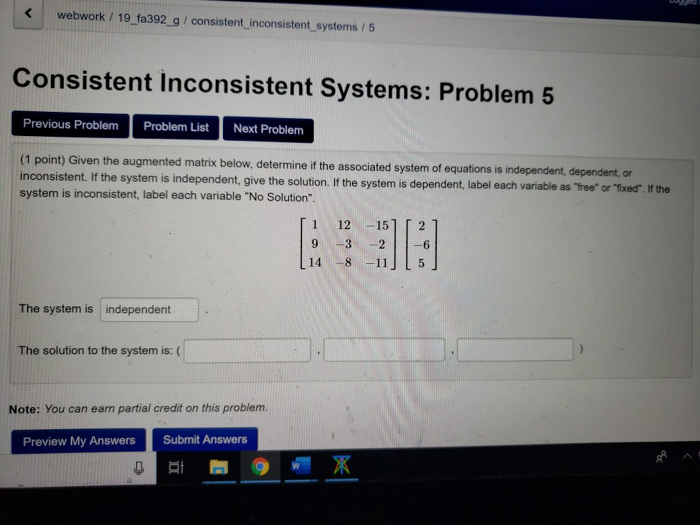 Solved 9ged webwork / 19 fa392_g/ consistent inconsistent | Chegg.com